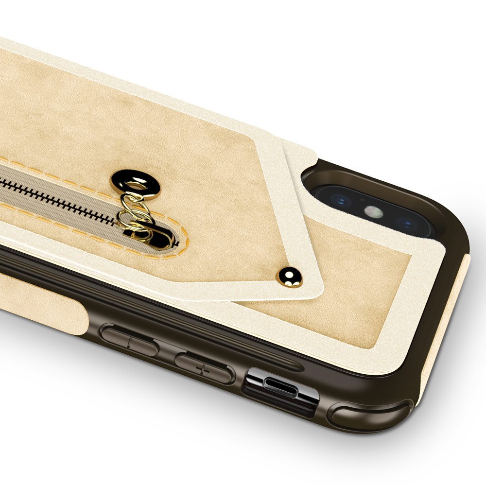 Zizo Nebula Card Slot Back Case Tempered Glass Tan Brown iPhone X 